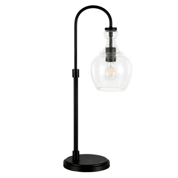 Hudson & Canal Henn, Hart Verona Blackened Bronze Arc Table Lamp with Seeded Glass Shade TL0797 - main